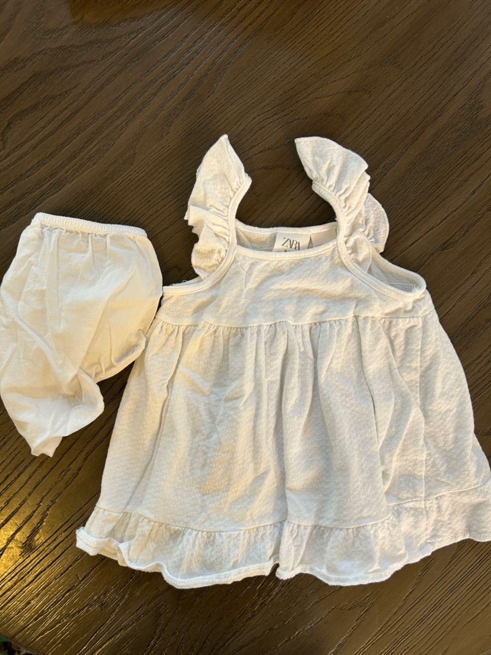 ZARA White Ruffle Baby Sundress with Bloomers